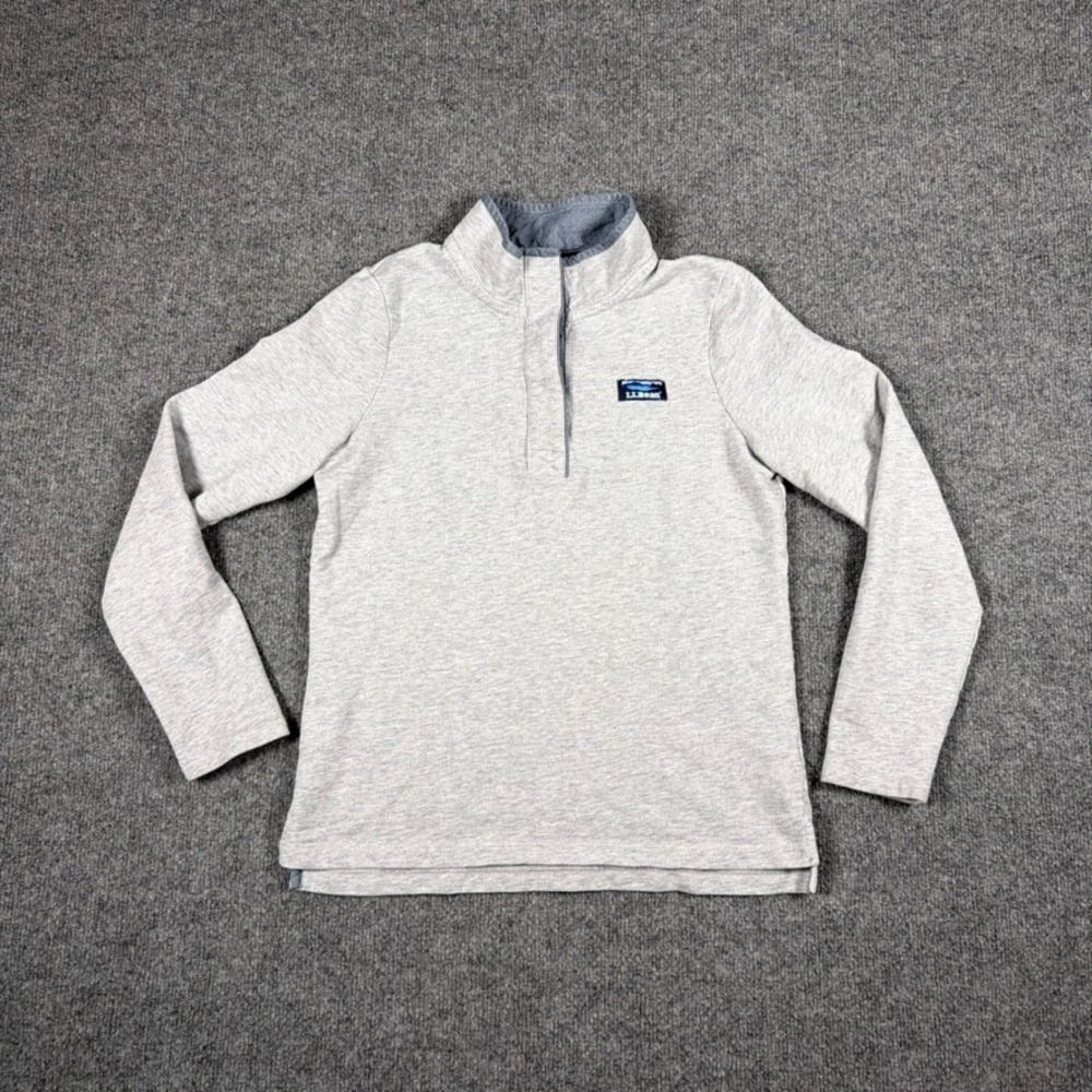LL Bean Sweater Womens Snap Neck Sweatshirt Mock Small Gray Small Logo Front